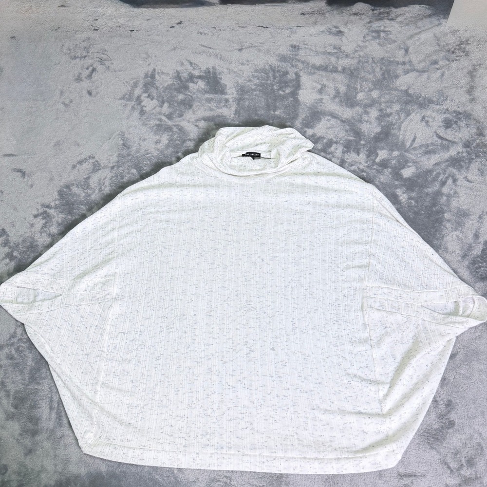 Lane Bryant Women 14/16 White Gray Marl Ribbed Cowl Neck Batwing Blouse Top